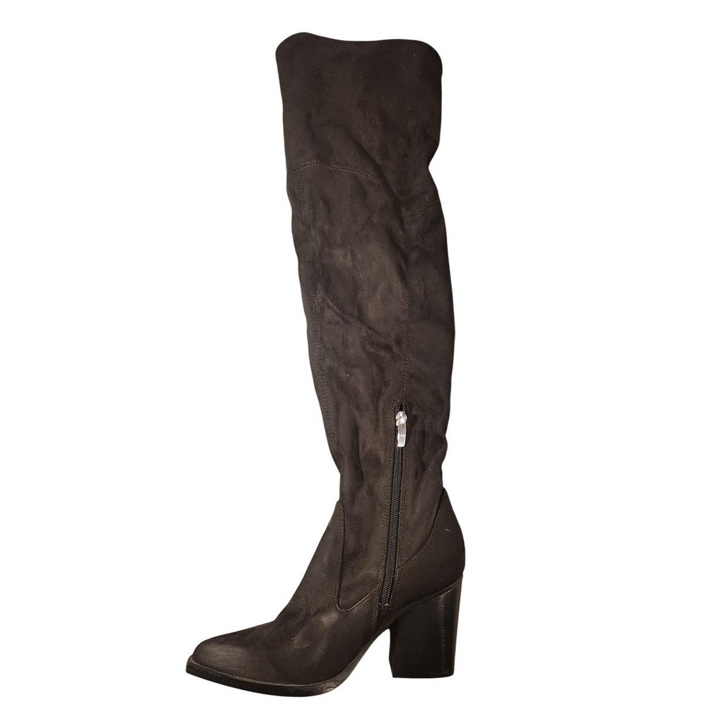 Marc‎ Fisher Boots Womens Size 6.5 Black Faux Suede Knee High Western Block Heel